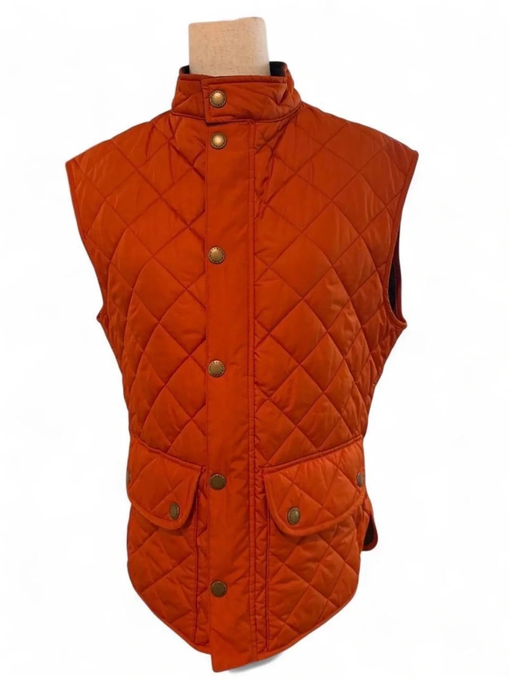 Barbour Lower Gail Quilted Vest Men's Large Orange Snap Front Hunting Gilet - L